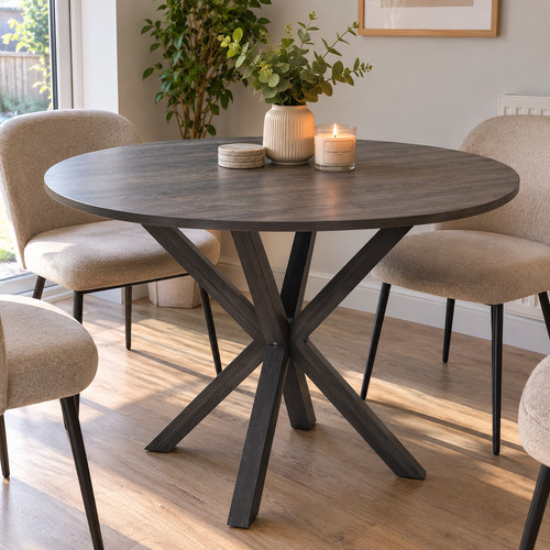 Dining table round 90cm - round, black