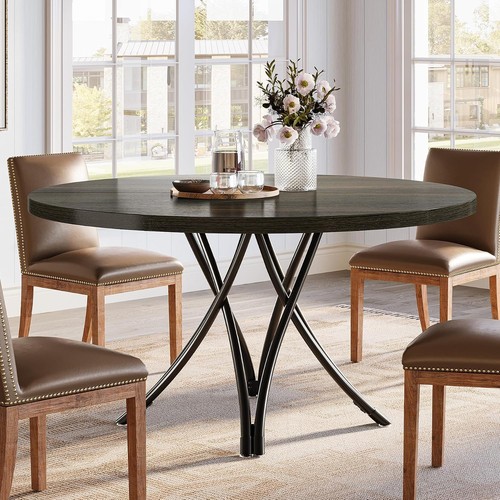 120cm black round dining table - black,