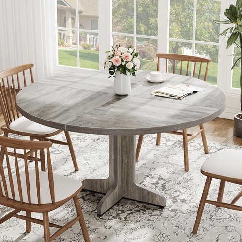Round wood dining table - wood,