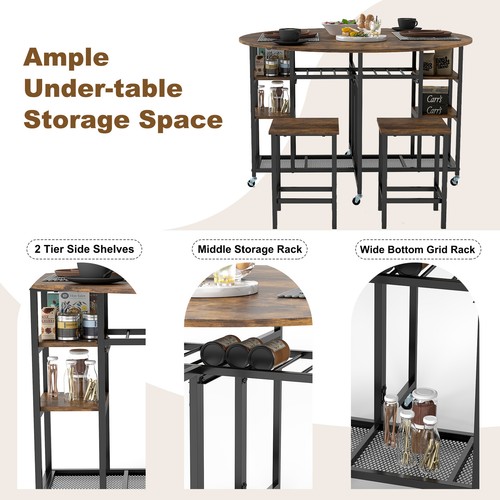 Folding dining table set round - table,