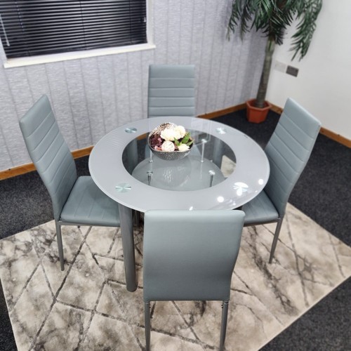 Round grey dining table with - grey,
