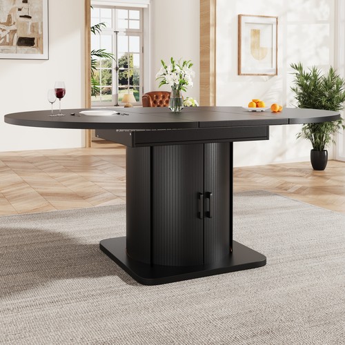 Round extendable dining - dining, table