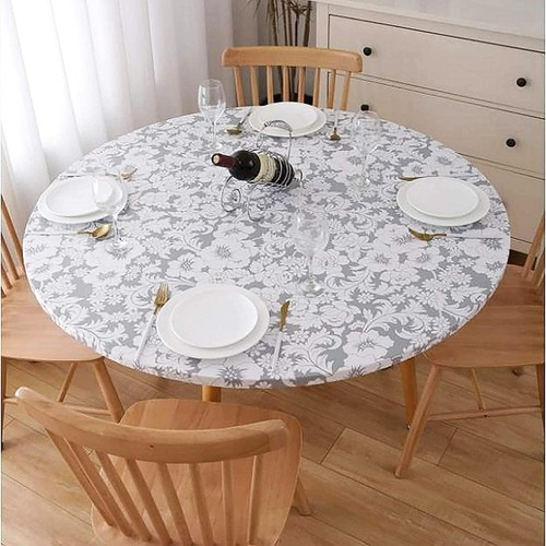 Round vinyl fitted tablecloth - fitted,